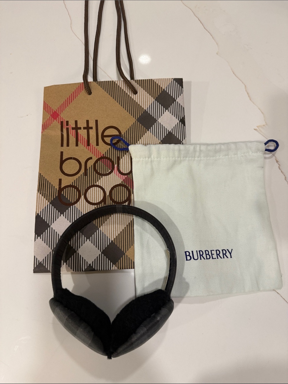Burberry Black & Grey Check Earmuffs